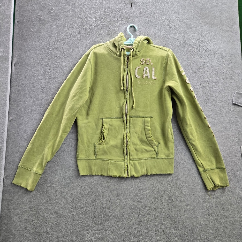 Hollister Women Hoodie L Green SO CAL Embroidery Distressed Y2K